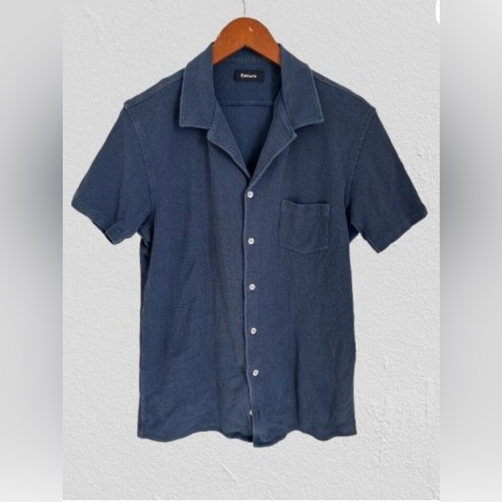 Balibaris 100% Cotton Shirt Polo Button-Up Washed Blue Short Sleeve